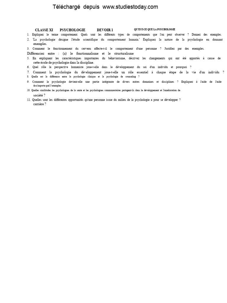 Introduction à la psychologie et ses concepts | PDF