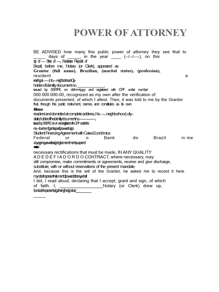 Public Power of Attorney Document | PDF