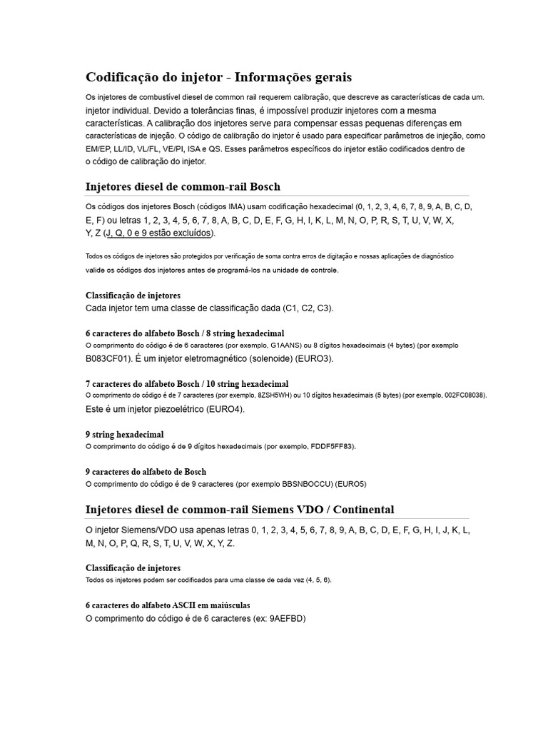 Códigos IMA para Injetores Bosch | PDF | Informática | Codificações