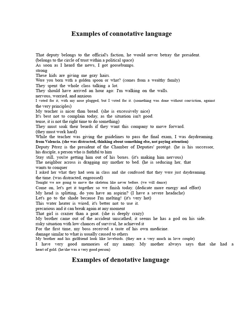 Examples of Connotative and Denotative Language | PDF