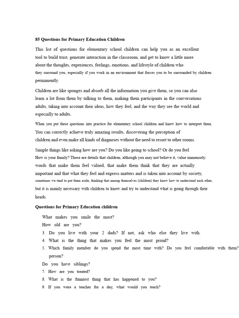 85 Engaging Questions for Kids | PDF | Thought | Feeling