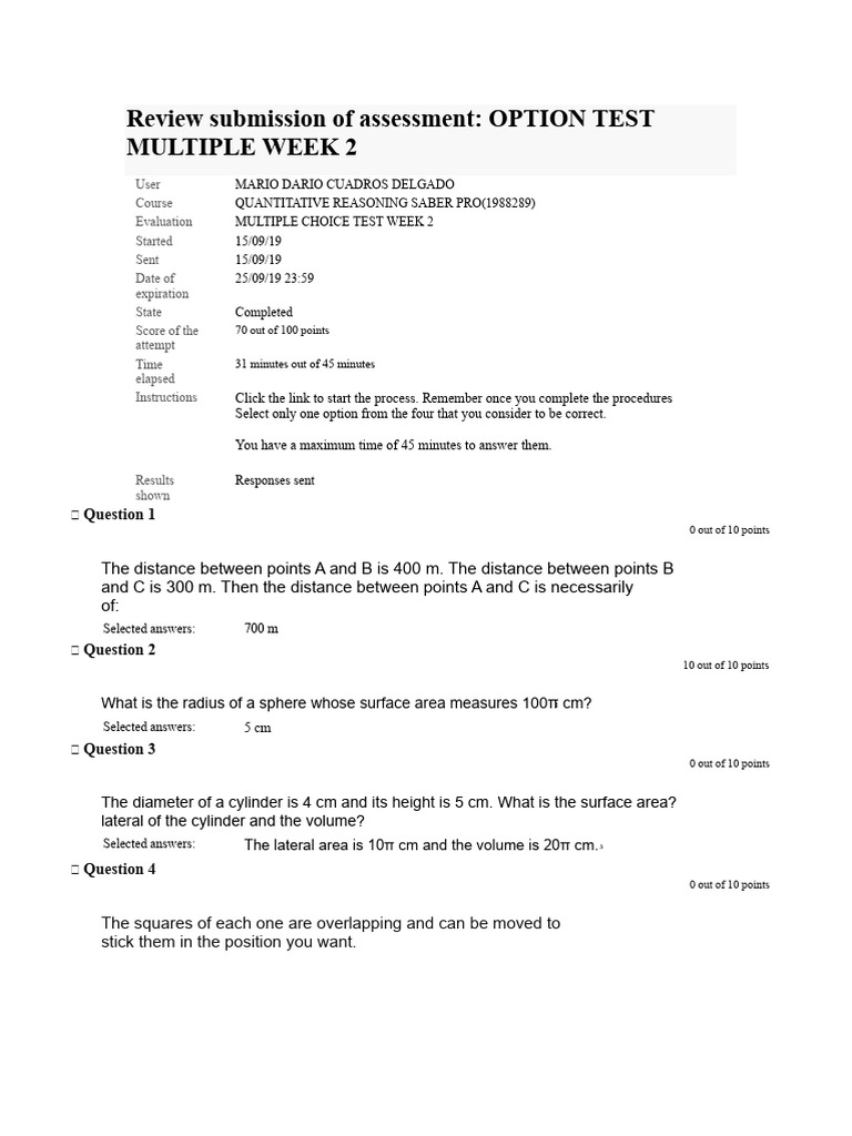 Week 2 Quantitative Reasoning Test Review | PDF | Area | Multiple Choice