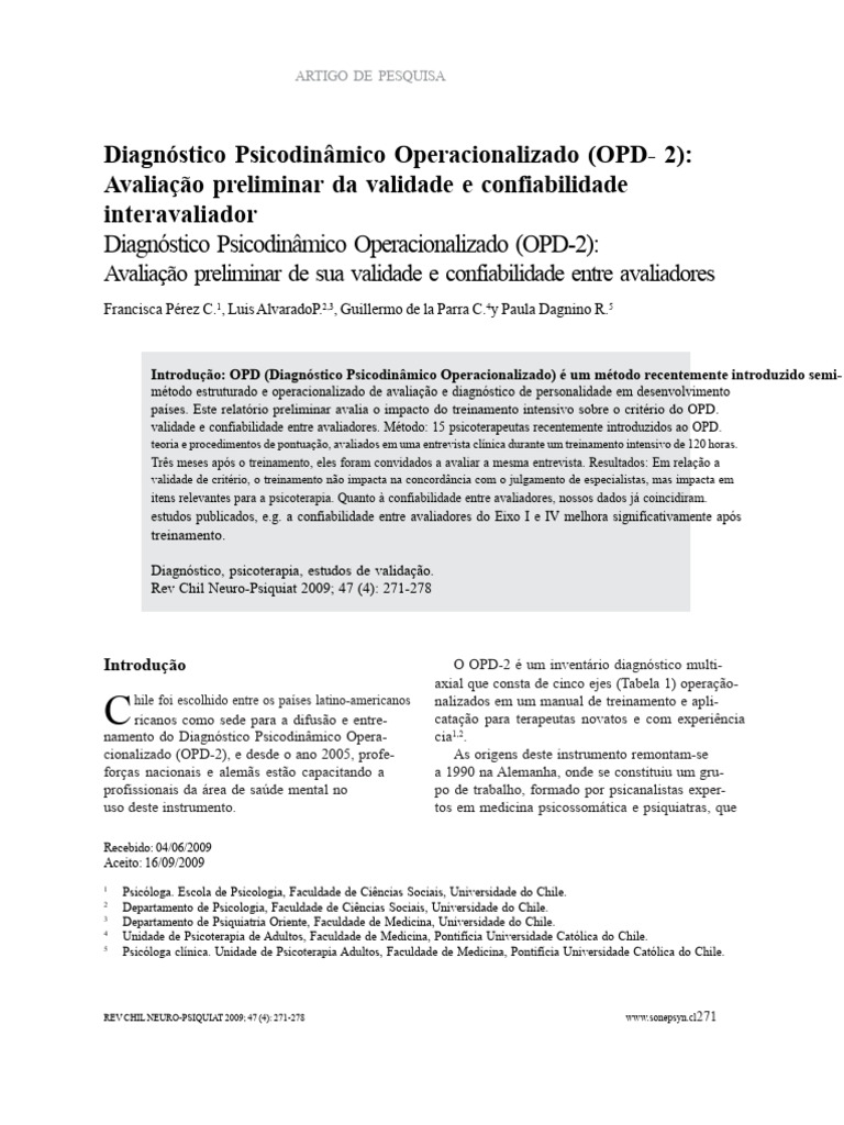 Validade e Confiabilidade do OPD-2 | PDF | Psiquiatria | Psicoterapia