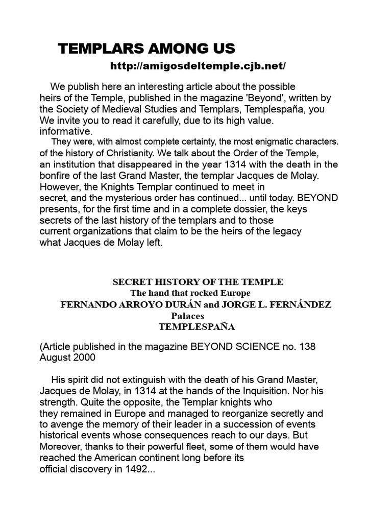 Secrets of the Knights Templar Today | PDF | Knights Templar