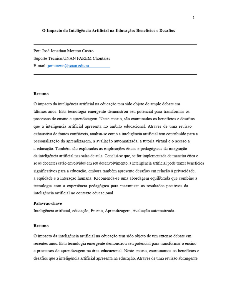 Inteligência Artificial na Educação: Impactos e Desafios | PDF ...