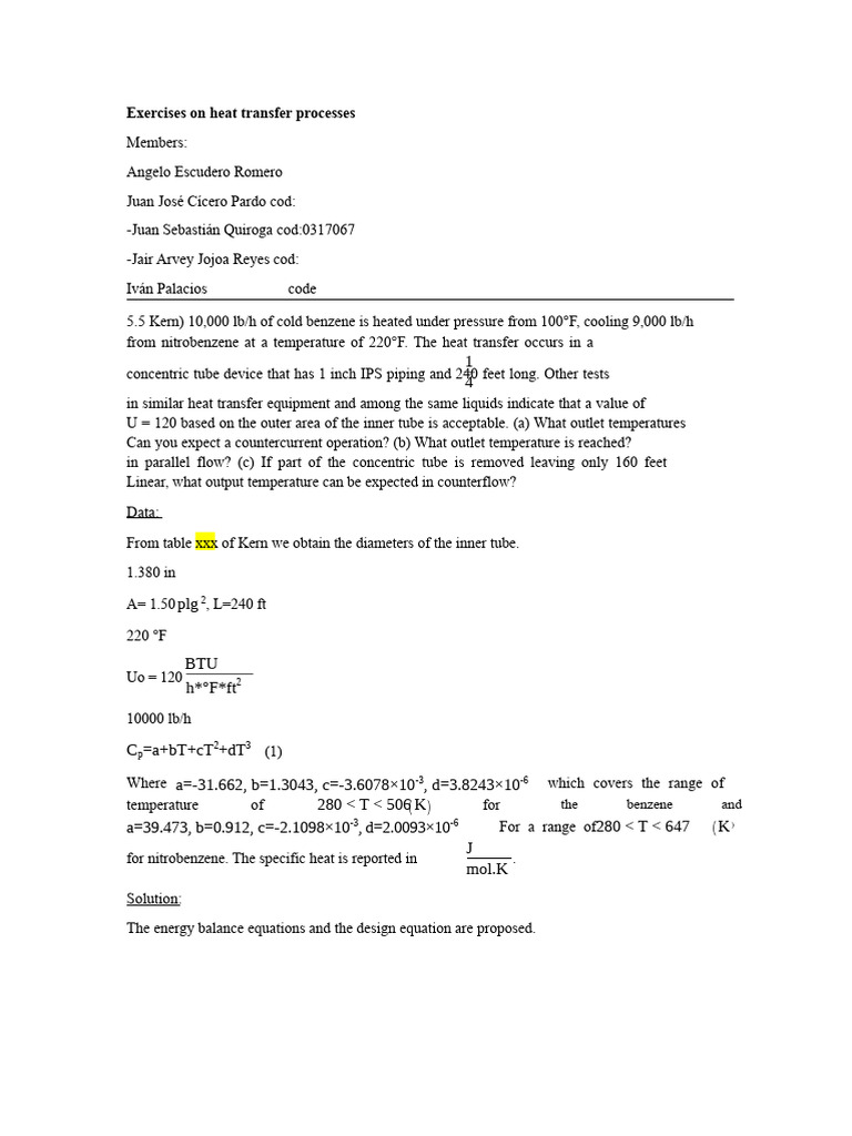 Heat Transfer Exercises and Solutions | PDF | Heat Transfer | Heat