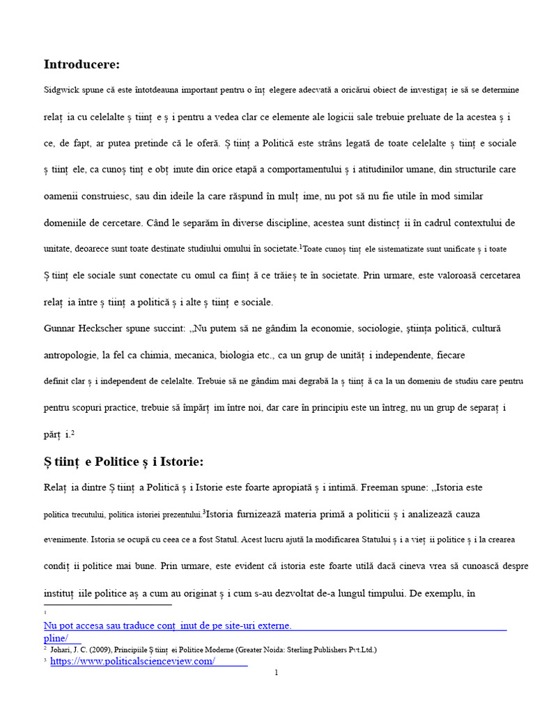 Relația Științelor Politice Cu Alte Științe Sociale | PDF