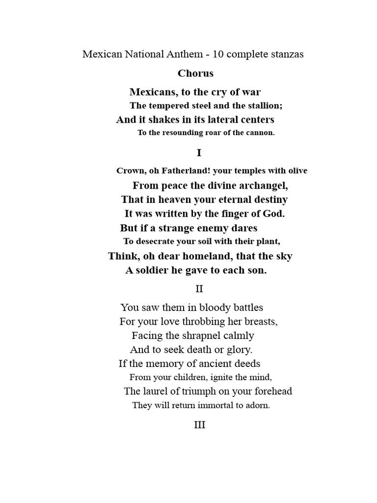 Mexican National Anthem Lyrics | PDF