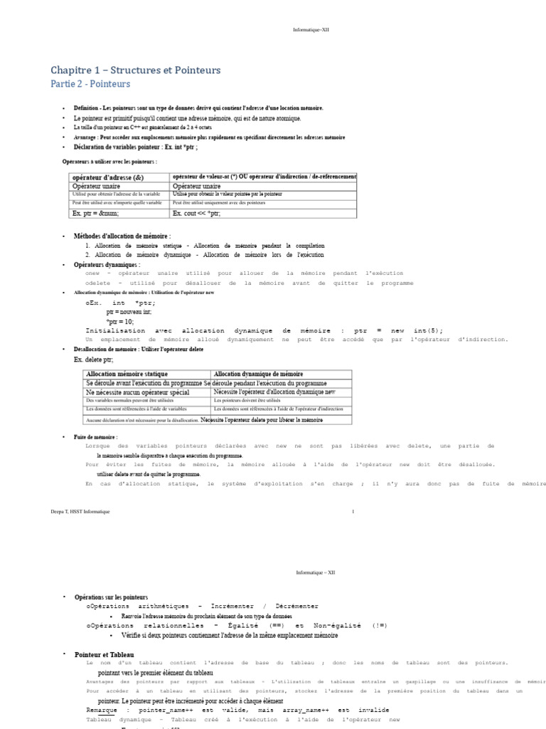 Opérateurs et Pointeurs en C++ | PDF | Pointeur (programmation ...