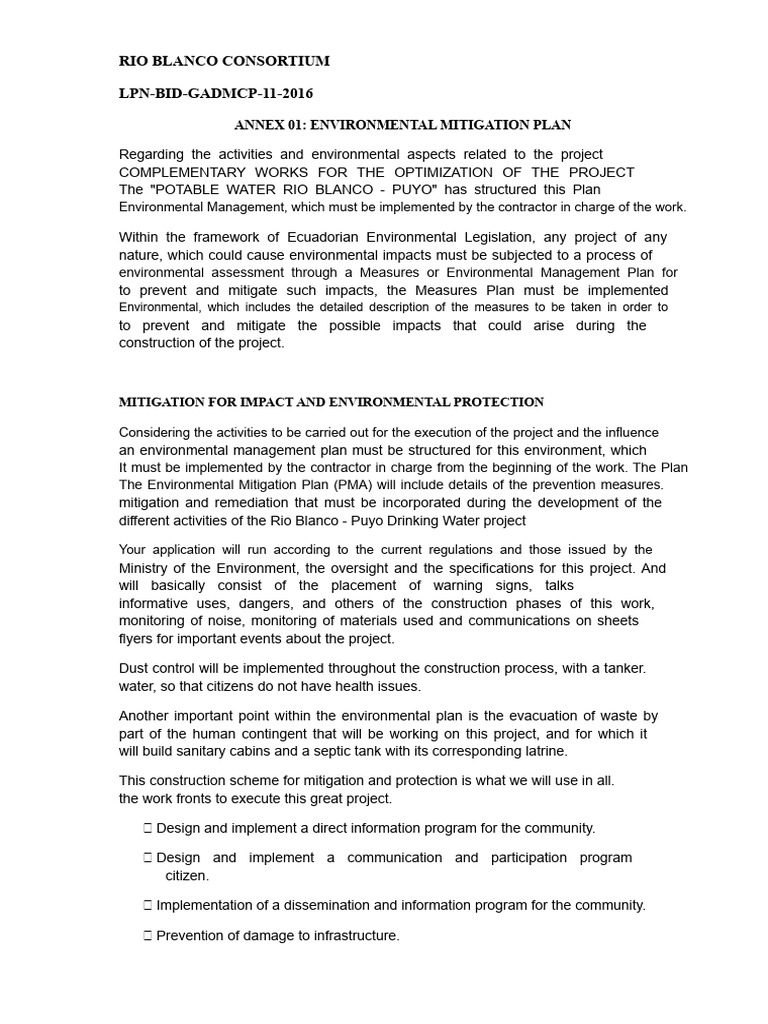 Environmental Mitigation Plan Overview | PDF | Occupational Safety And ...