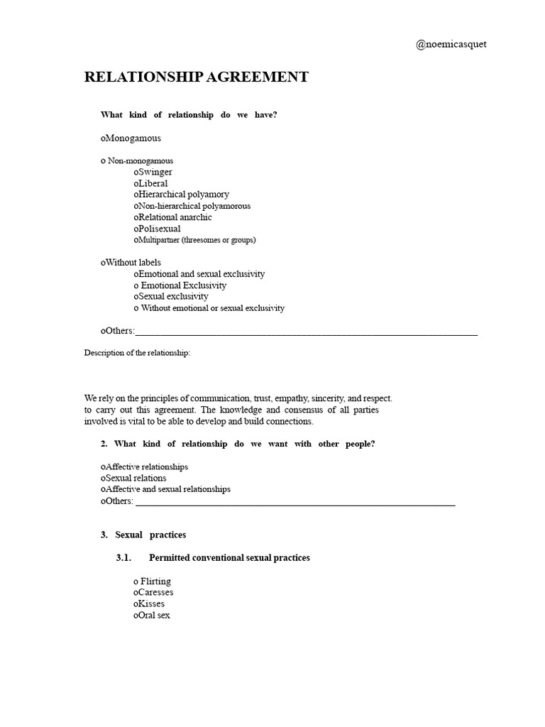 Polyamorous Relationship Agreement Template | PDF | Polyamory | Human ...