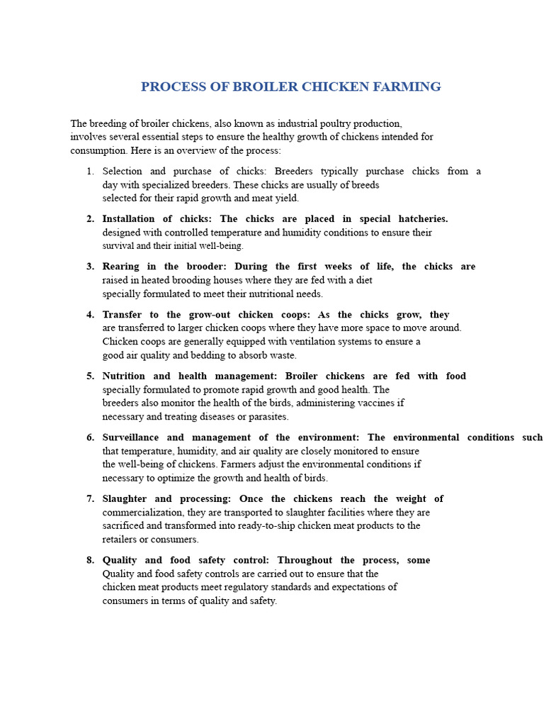Process of Broiler Chicken Farming | PDF