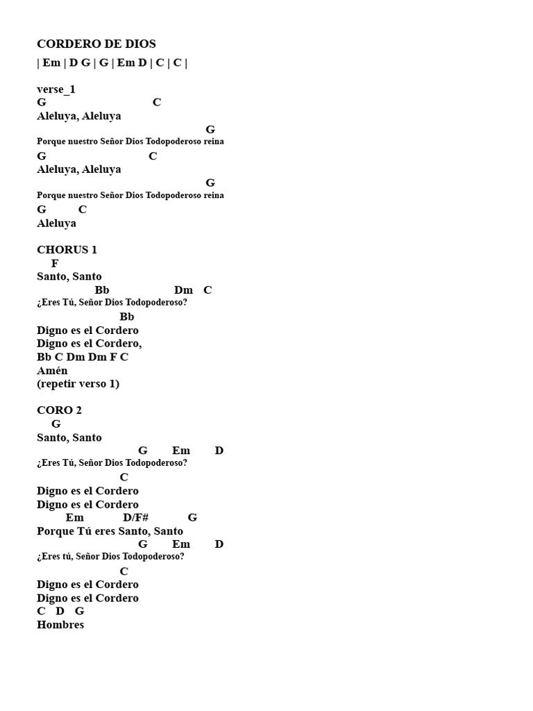 Letra y Acordes de Cordero de Dios | PDF