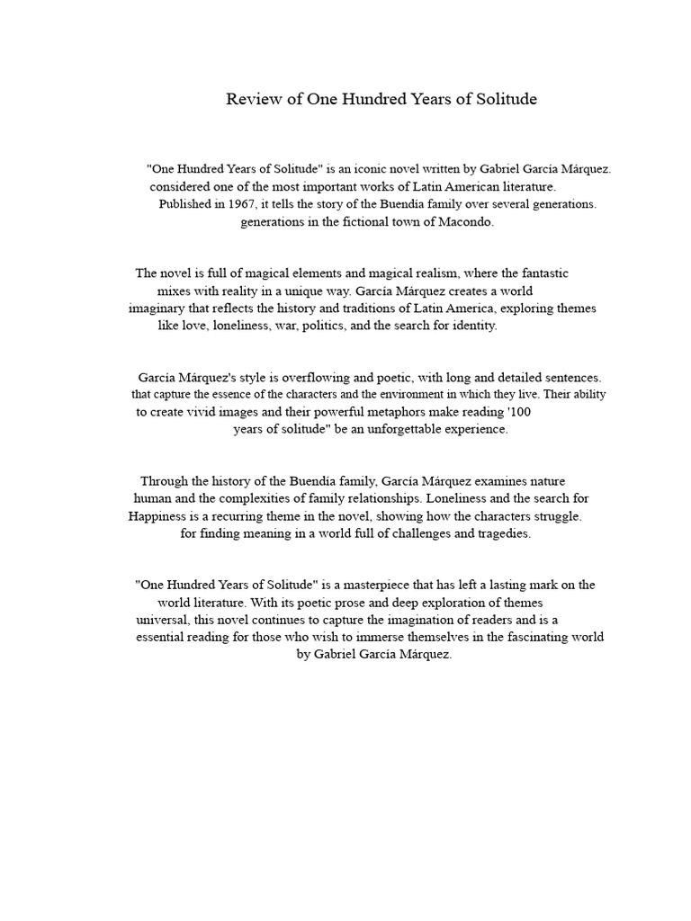Review of One Hundred Years of Solitude | PDF
