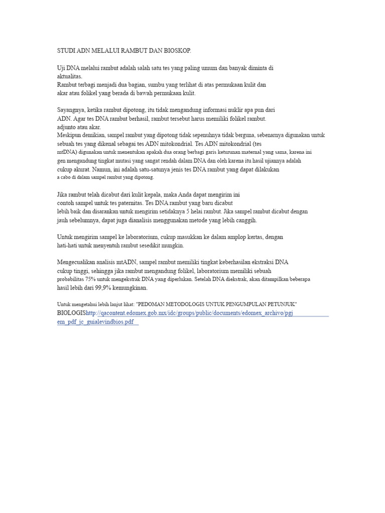 Studi DNA Melalui Rambut Dan Bulu | PDF