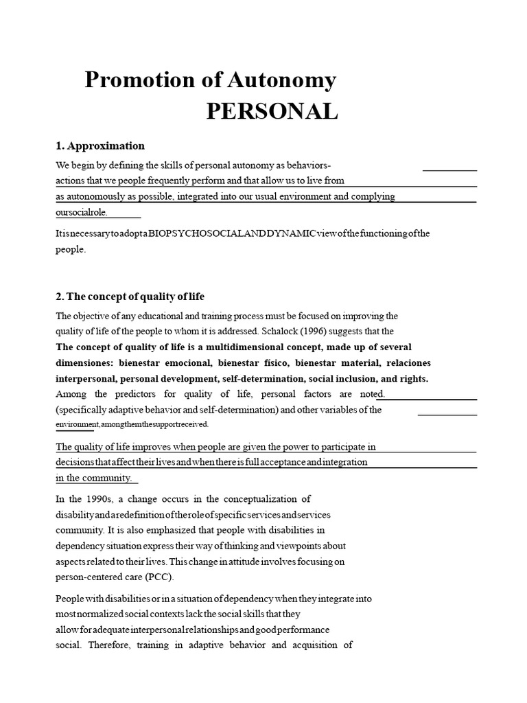 Enhancing Personal Autonomy Skills | PDF | Autonomy | Disability