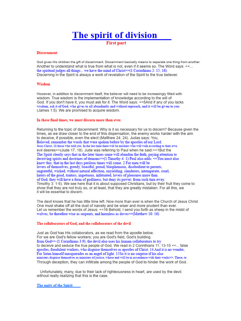 The Spirit of Division in the Church | PDF | Satan | Epistle Of Jude
