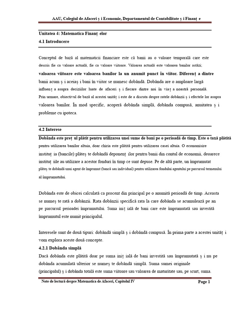 Capitolul Patru Note de Curs Despre Matematica Comercială | PDF