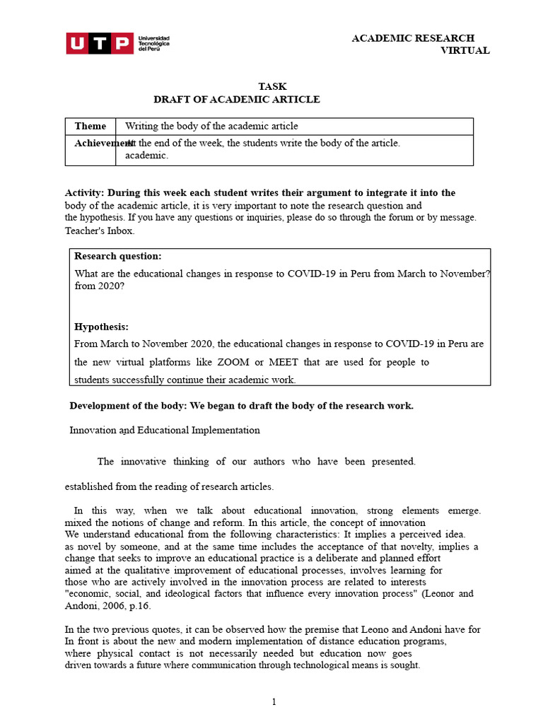 S14 - Task - Progress On Writing Academic Article | PDF | Innovation ...