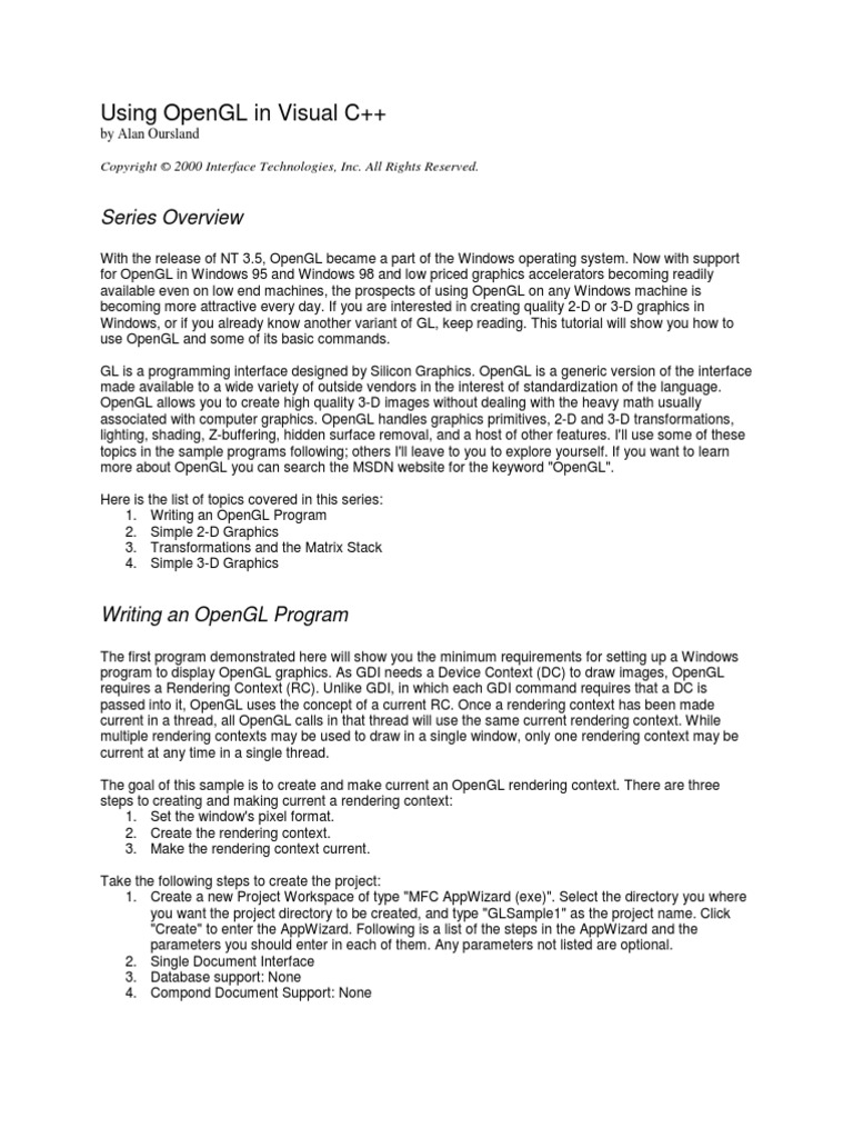 Using OpenGL in Visual C++ Programming | PDF