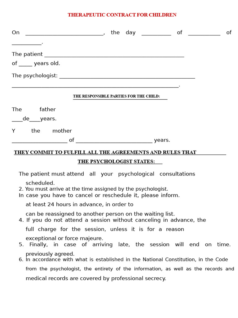 Child Therapy Contract Template | PDF