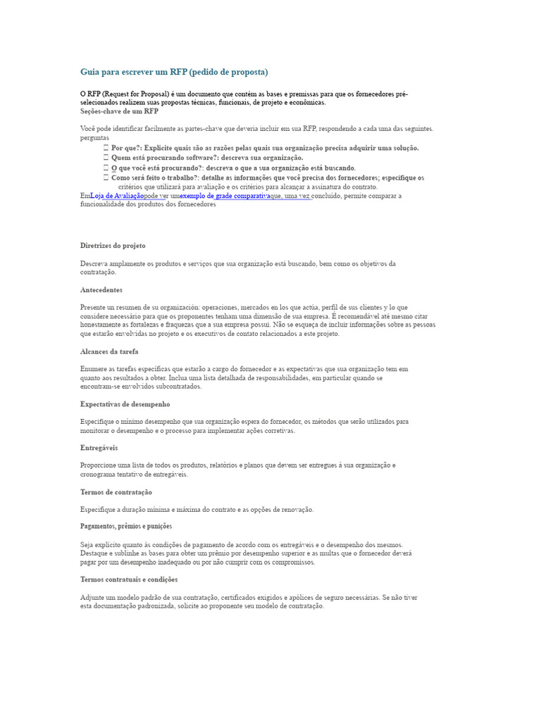 Guia Para Escrever Um RFP | PDF | Informática