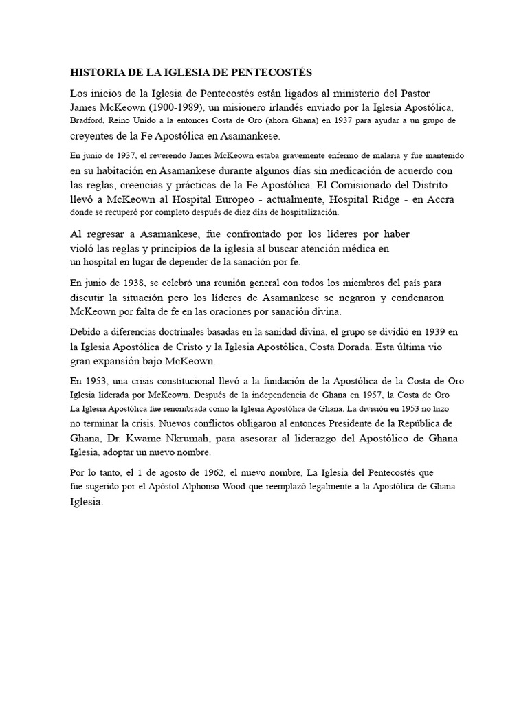 Historia de La Iglesia Del Pentecostés | PDF | Pentecostalismo | Libro ...