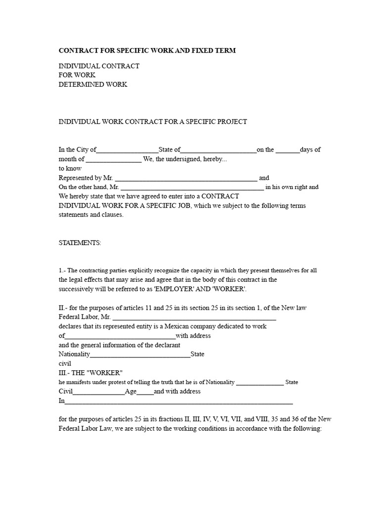 Contract For Specific Work and Fixed Term | PDF | Labour Law | Employment