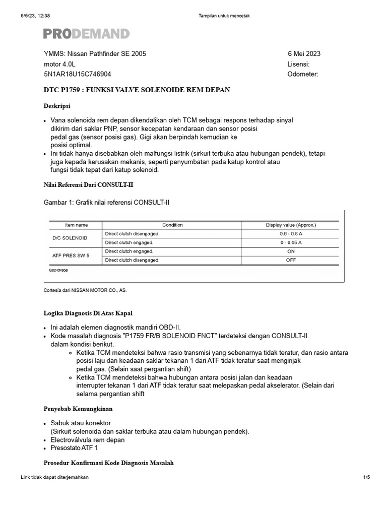 P1759 Kerusakan Pada Solenoide Depan Nissan Pathfinder | PDF