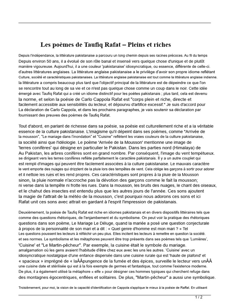 Poésie de Taufiq Rafat : Essence Pakistanaise | PDF | Poésie | Pakistan