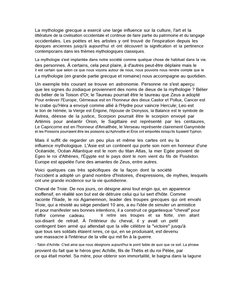 Influence de la mythologie grecque | PDF | Mythologie grecque | Zeus