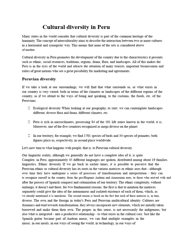 Cultural Diversity in Peru | PDF | Peru | Multiculturalism