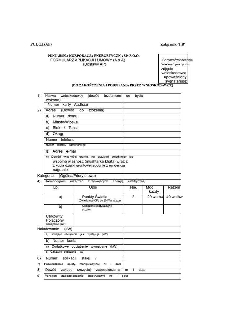 PCL LT - Ap - 1 B Wnioski I Umowy - A A - Formularz | PDF