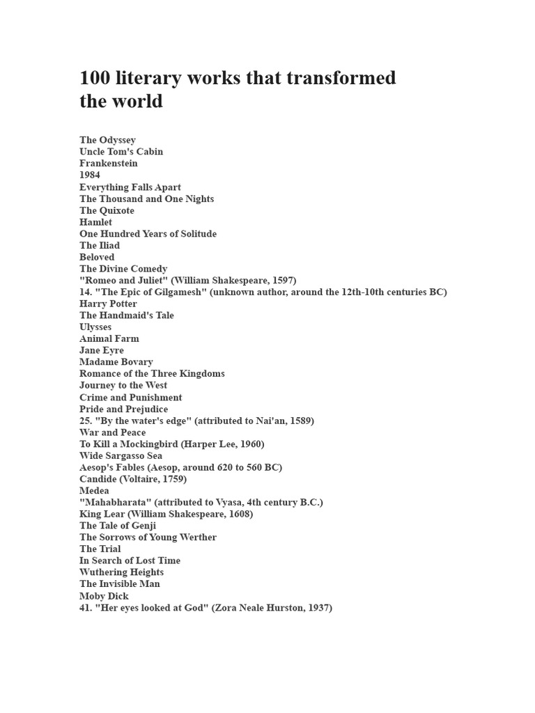 100 Literary Works That Transformed The World | PDF