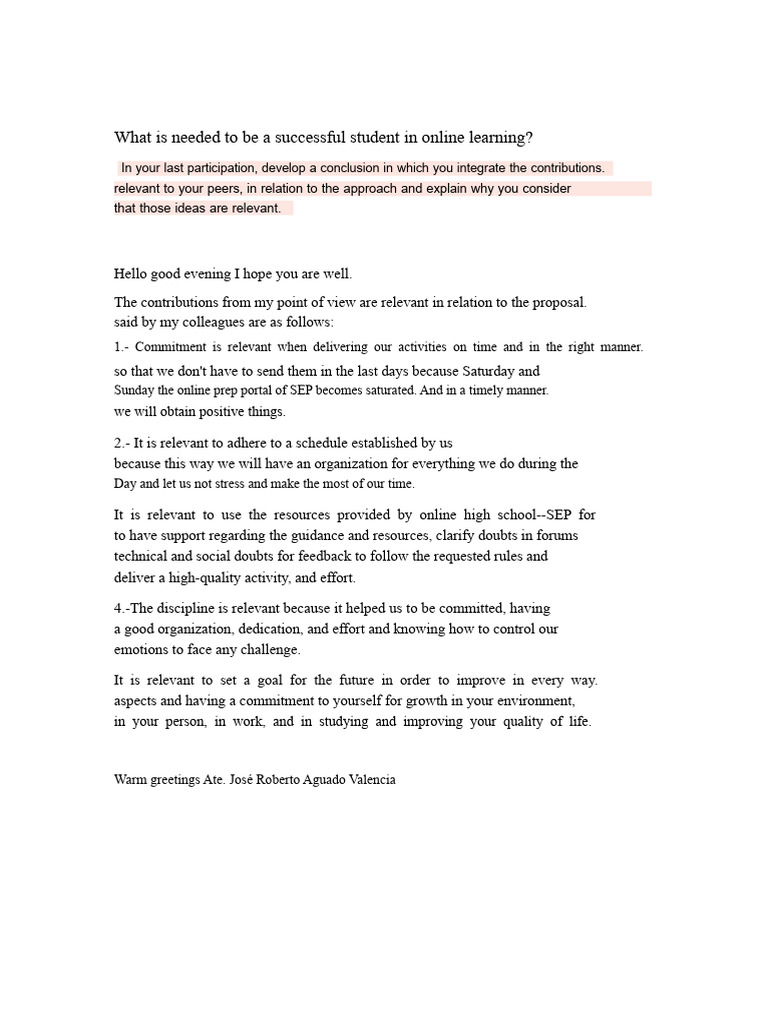What Is Needed To Be A Successful Student in The Online Modality | PDF