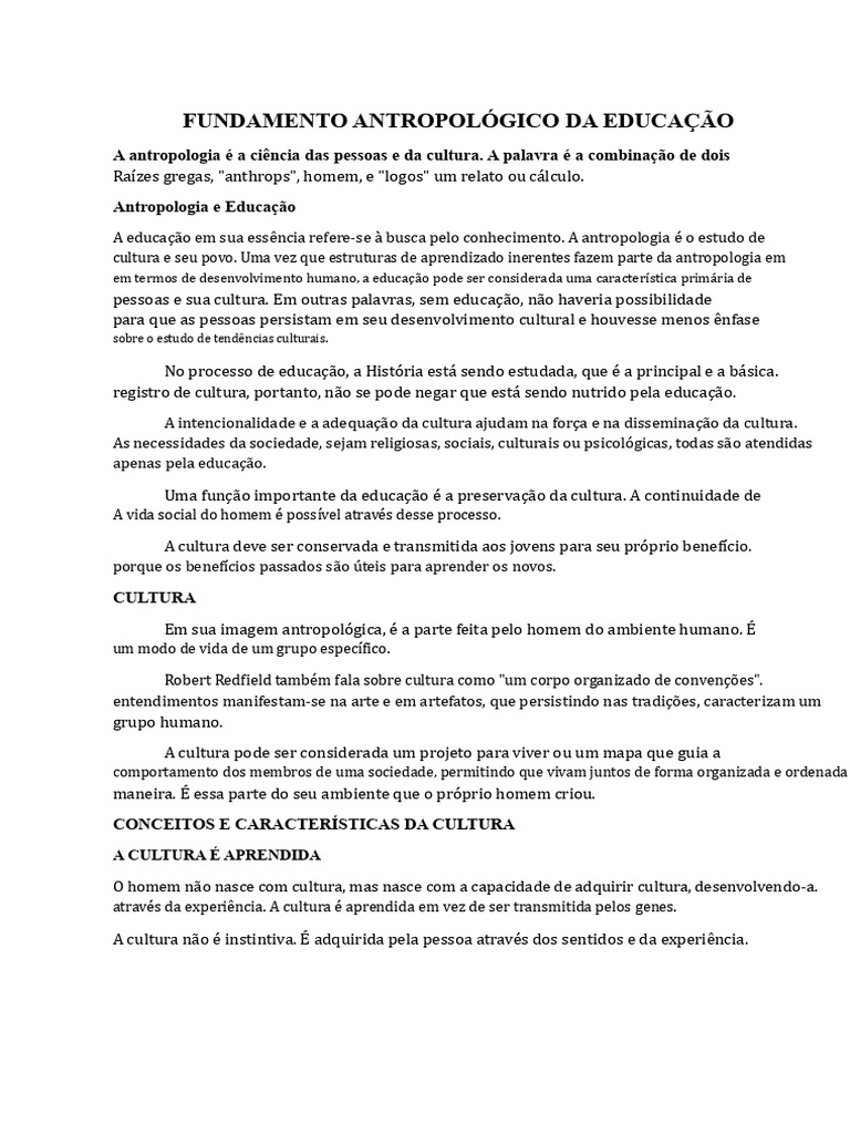 Antropologia e Educação: Cultura e Aprendizado | PDF | Antropologia ...