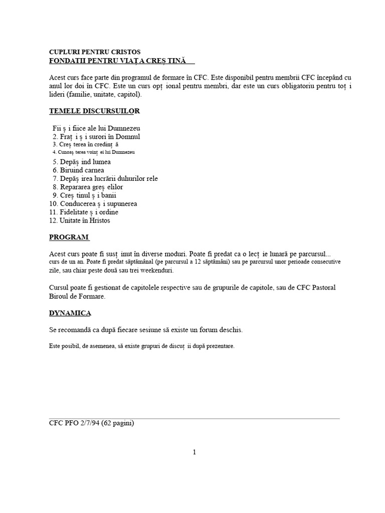 Fundamentele CFC Pentru Viața Creștină | PDF