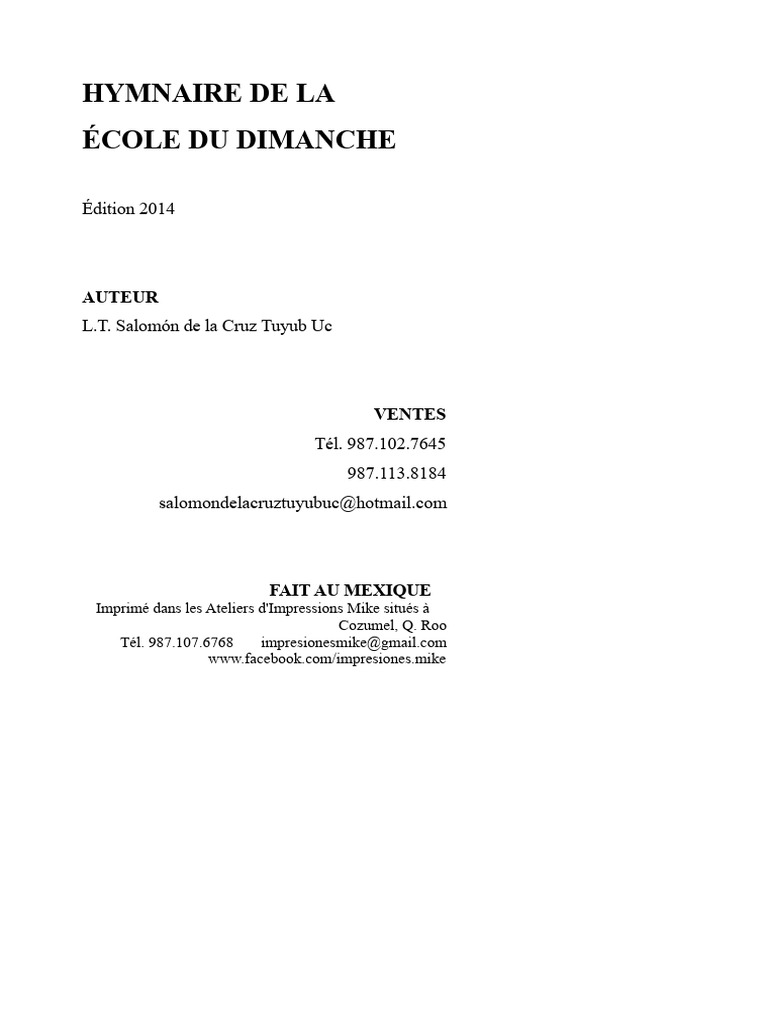 Hymnaire de L'école Du Dimanche | PDF | Jésus