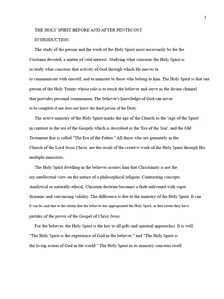 THE HOLY SPIRIT Before and After Pentecost | PDF | God The Father ...