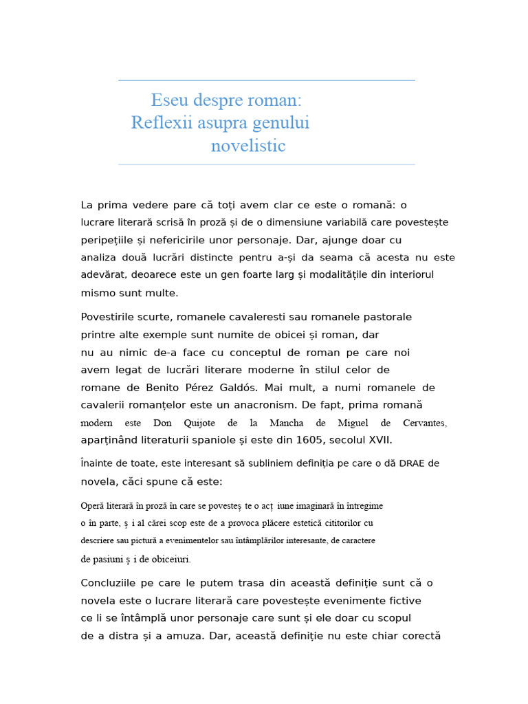 Eseu Despre Roman | PDF