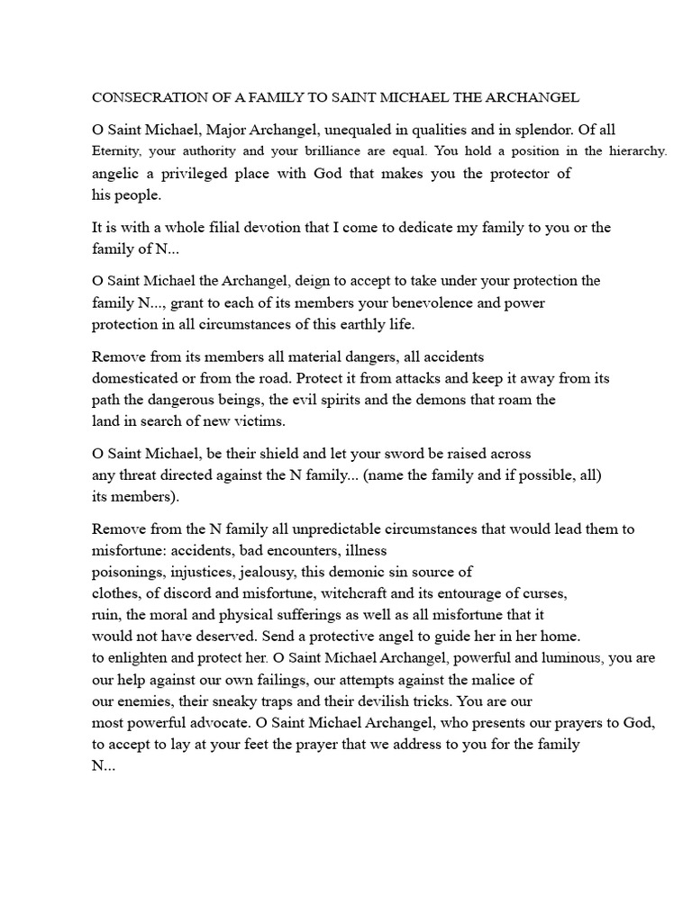 consecration of a family to Saint Michael | PDF | Michael (Archangel ...