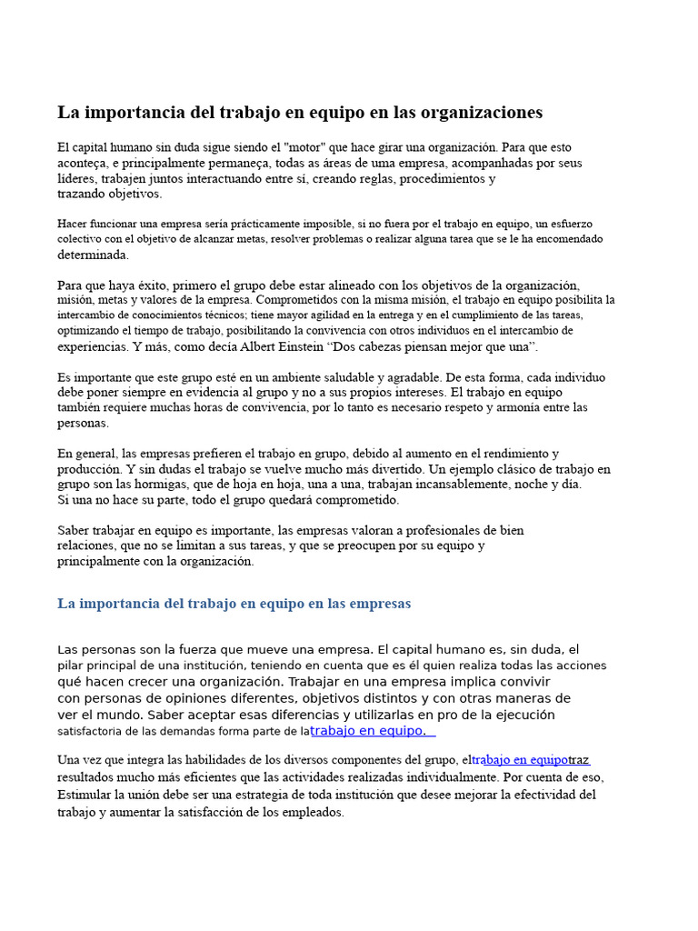 Importancia del trabajo en equipo empresarial | PDF | Business | Economias