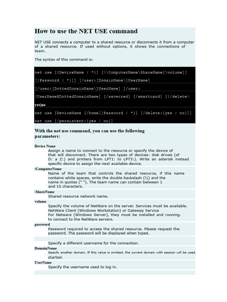 How To Use The NET USE Command | PDF | User (Computing) | Login
