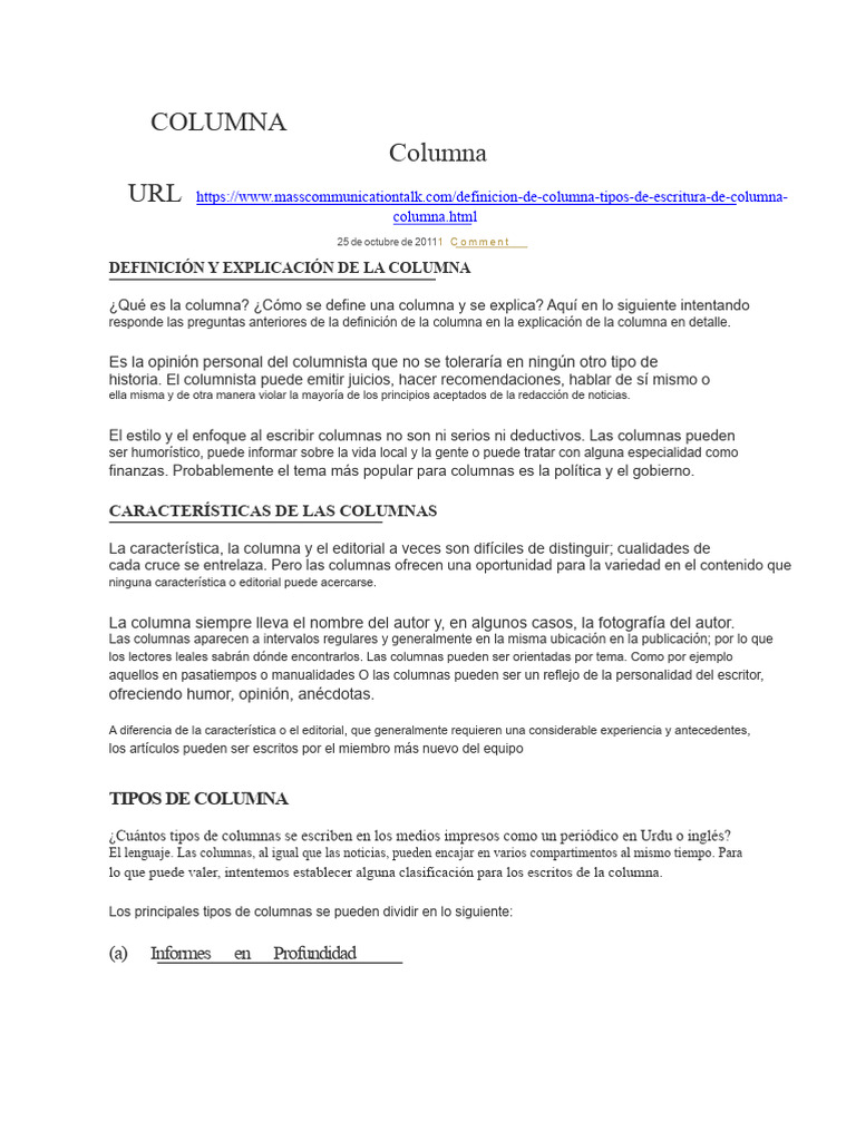COLUMN Definición Tipos de Columna y WR | PDF | Escritores | Humor