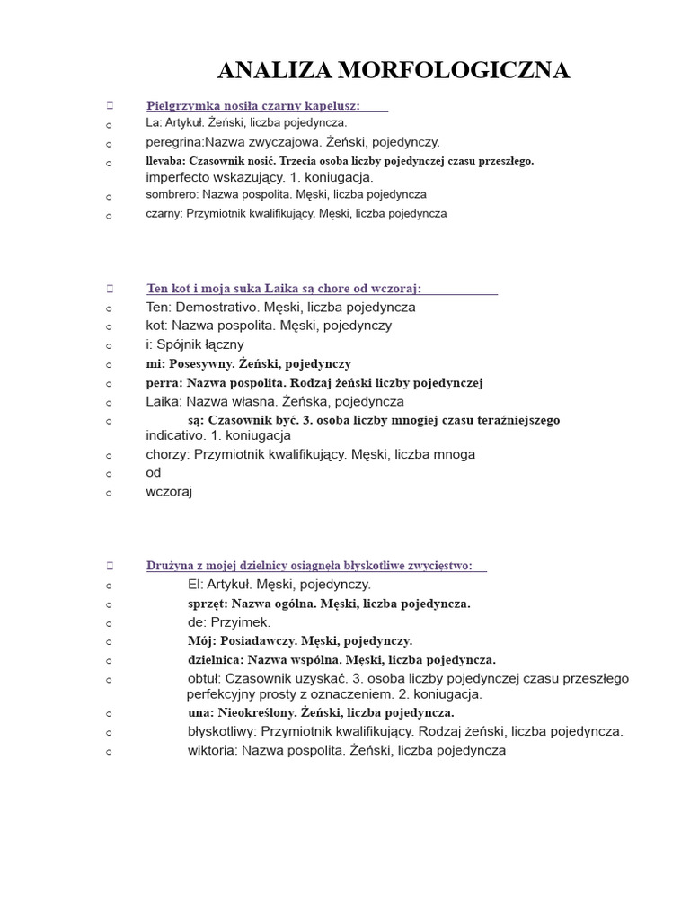 Analiza Morfologiczna - Rozwiązane Ćwiczenia | PDF