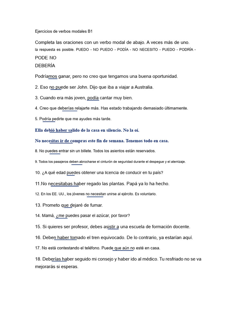 Ejercicios de verbos modales B1 | PDF