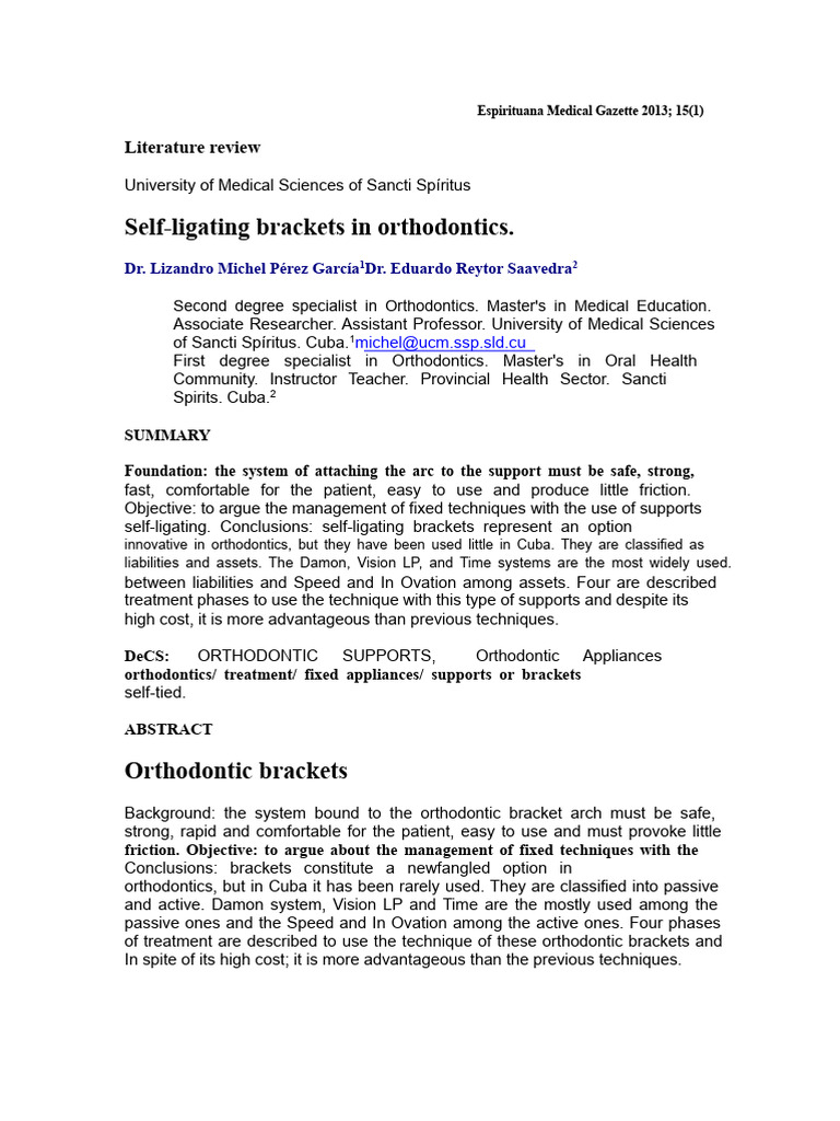Self-Ligating Brackets in Orthodontics | PDF | Orthodontics | Dentistry ...