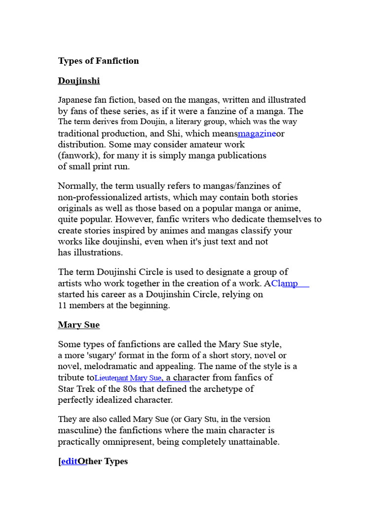 Types of Fanfiction Explained | PDF