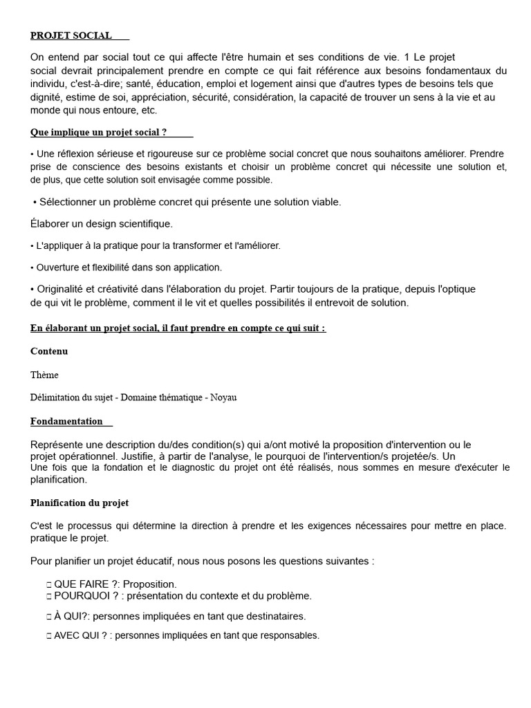 Élaboration d'un Projet Social | PDF | Planification | Échantillonnage ...