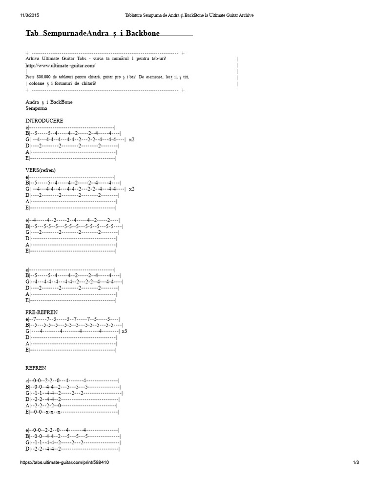 Sempurna Tab de Andra Și BackBone Tabs at Ultimate Guitar Archive | PDF